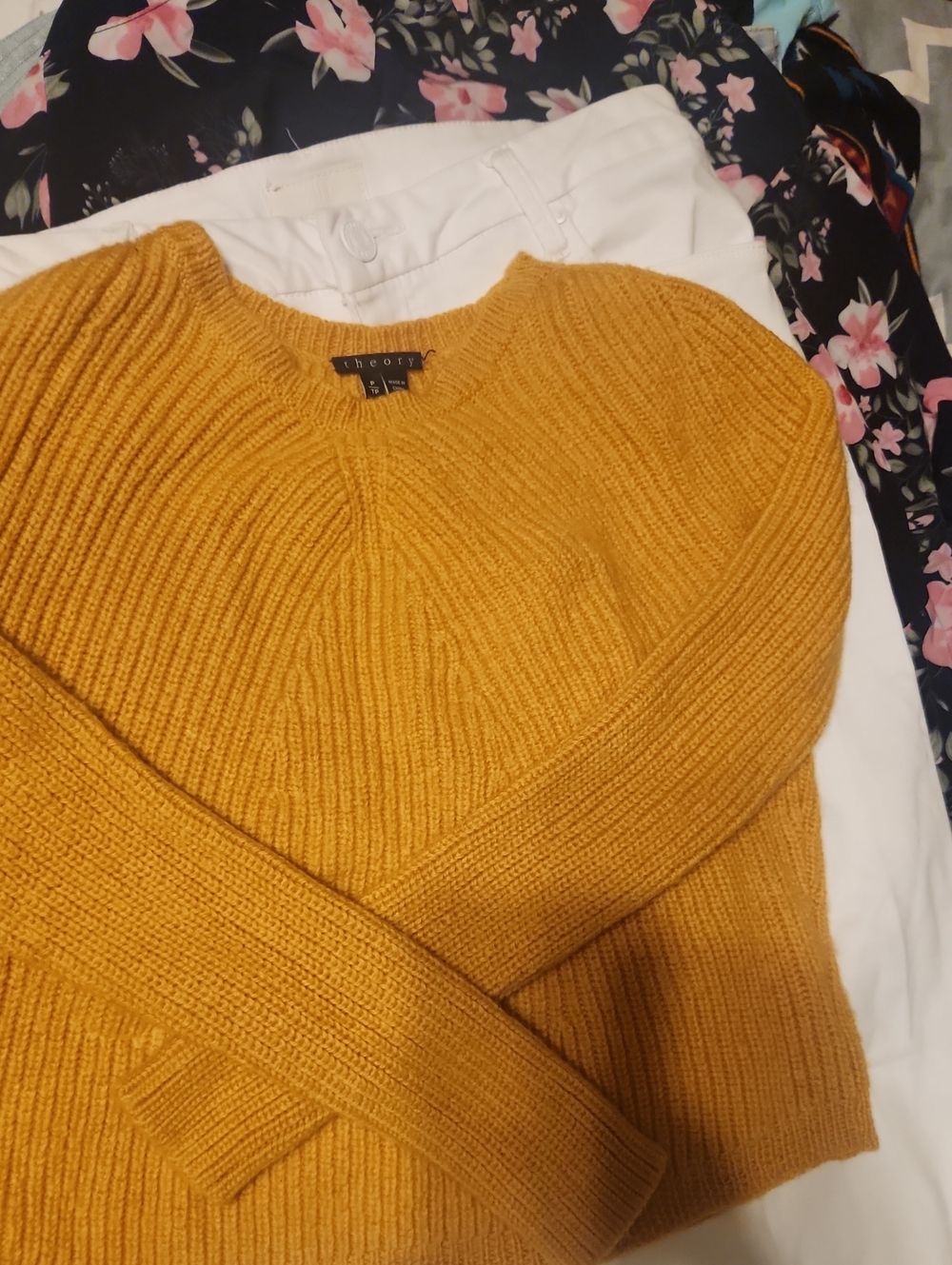 Theory Golden Mustard Ribbed Scoop-Neck Sweater